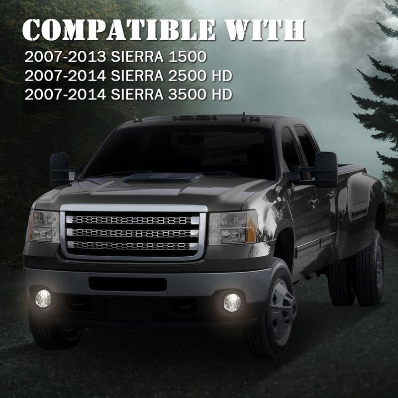 DOTCOM Front Bumper Fog Lights Lamps w/Bulbs Fit For GMC Sierra 1500 2007-2013/Sierra 2500HD 3500HD 2007-2014,Driving Fog Lamps Driver & Passenger Clear Lens GM2593161, GM2592161 - Image 2